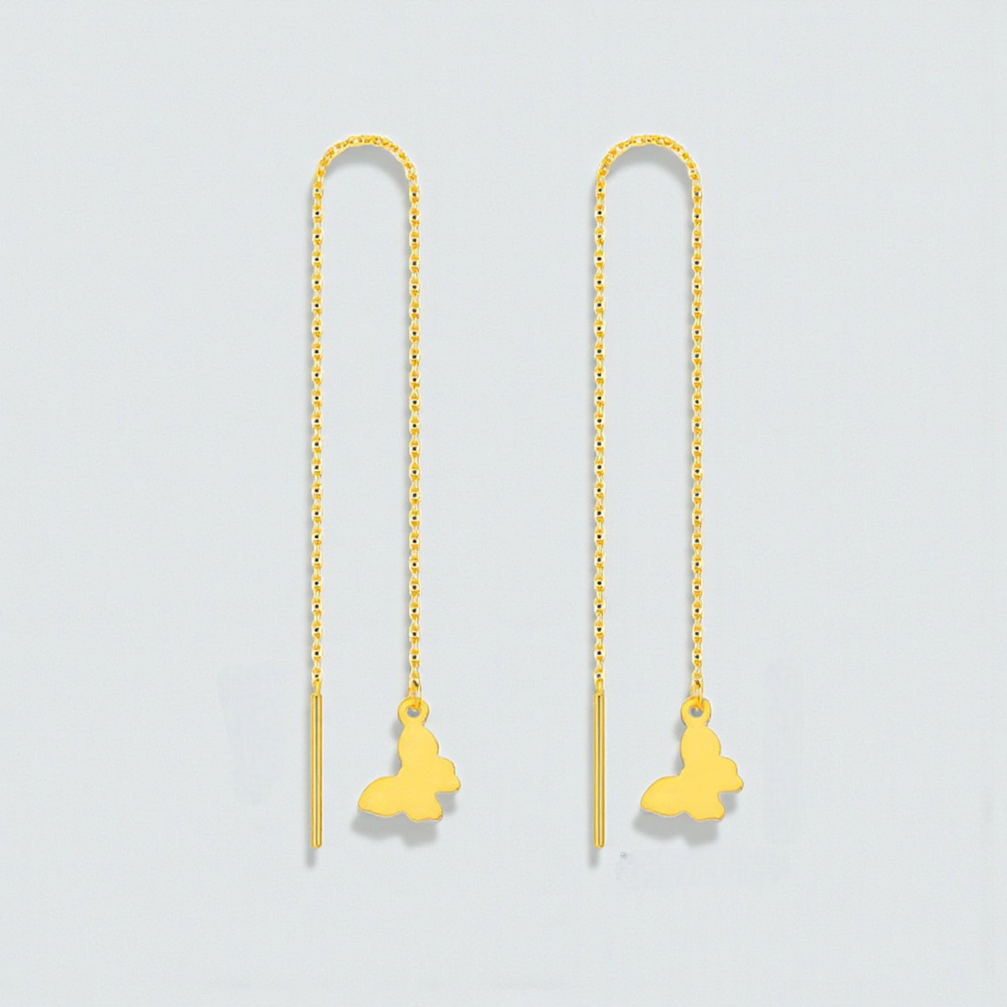 24K Gold Trendy Frosted Butterfly Reversible Threader Chain Tassel Earrings