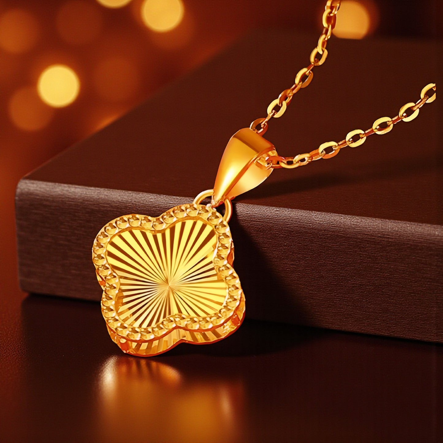 24K 999 Gold Luxurious Radiant Reflective Four Leaf Clover Lucky pendant