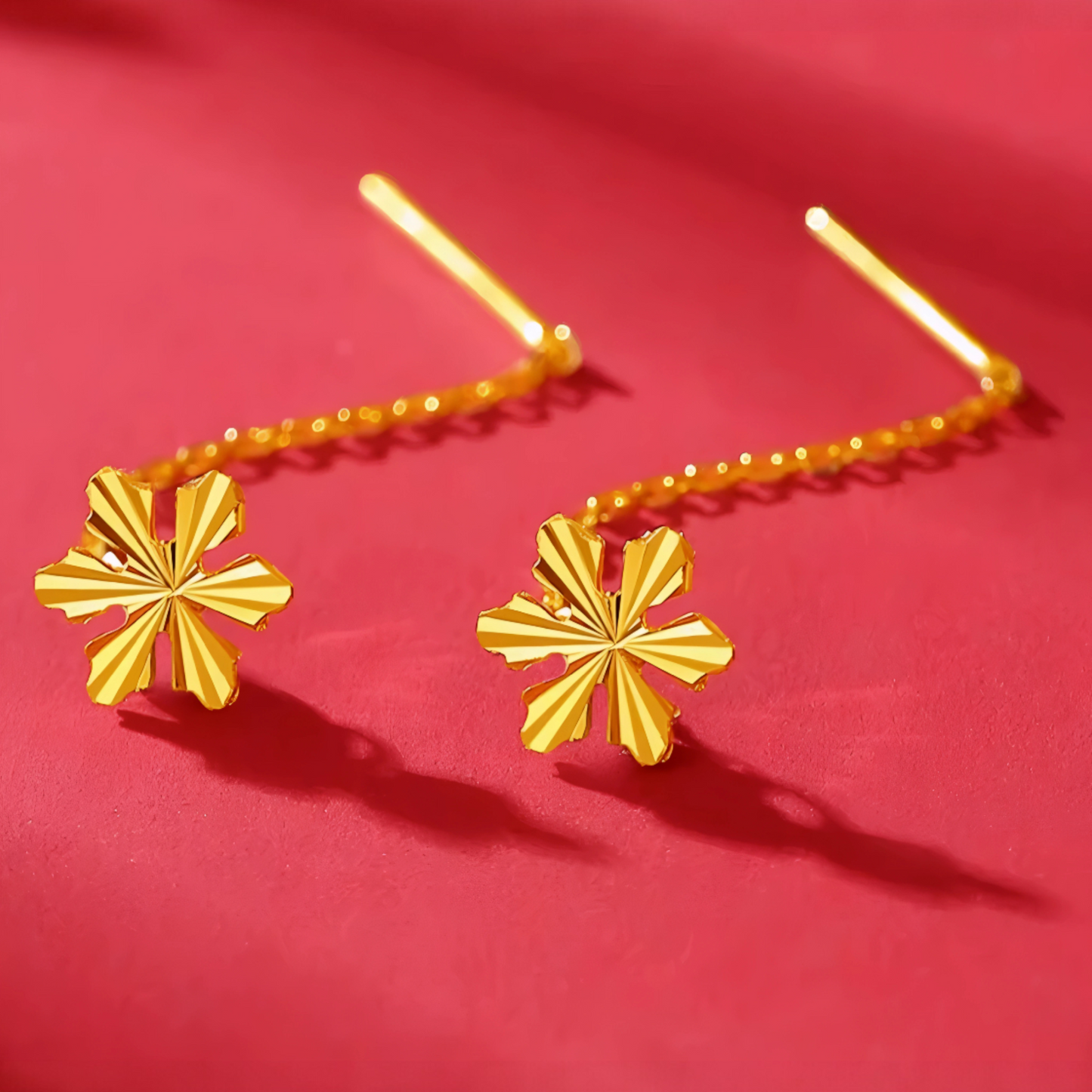 24K 999 Gold Trendy Threader Snowflake Charm Chain Tassel Earrings