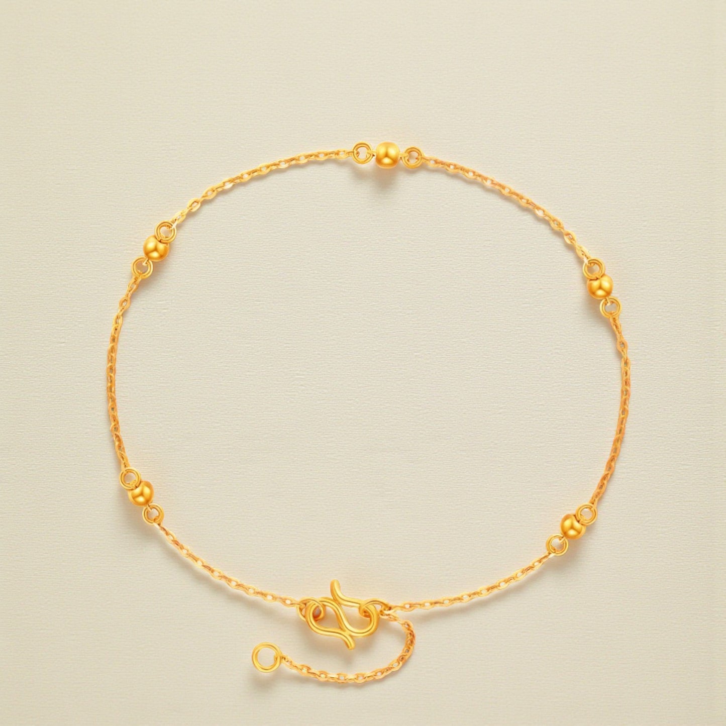 24K Yellow Gold Minimal Minimliast Beads Charm Chain Bracelet