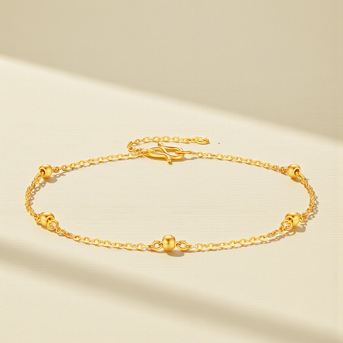 24K Yellow Gold Minimal Minimliast Beads Charm Chain Bracelet