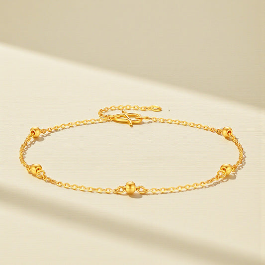 24K Yellow Gold Minimal Minimliast Beads Charm Chain Bracelet
