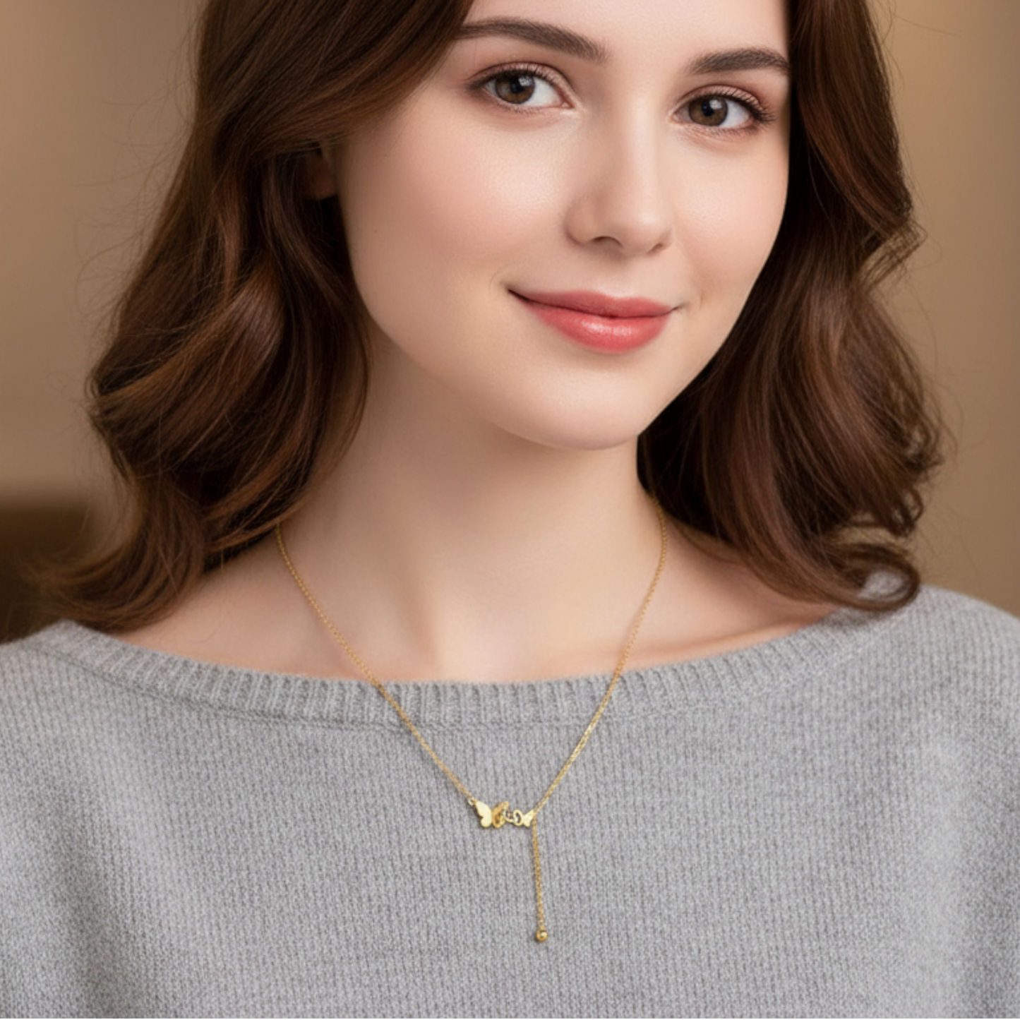 24K 999 Gold Chain Butterfly Pendant Dangle charm Necklace