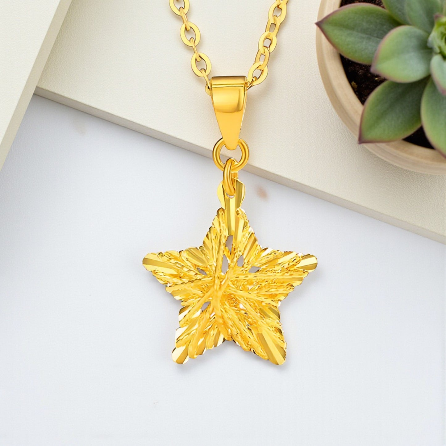 24K 999 Gold Luxurious Radiant Gold Wire Wrapped Star Holiday Pendant