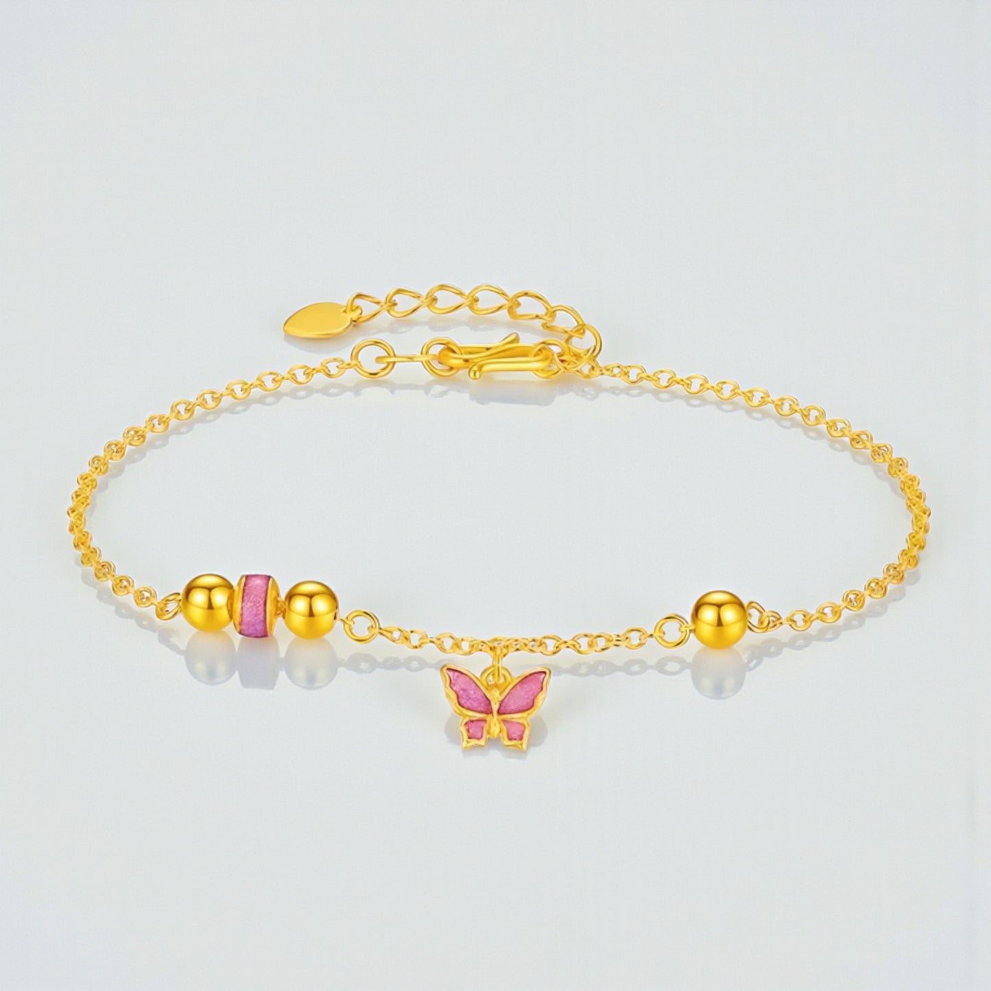 24K Gold Beads Enamel Butterfly Charm Bracelet