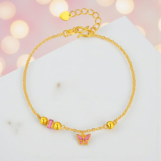 24K Gold Beads Enamel Butterfly Charm Bracelet