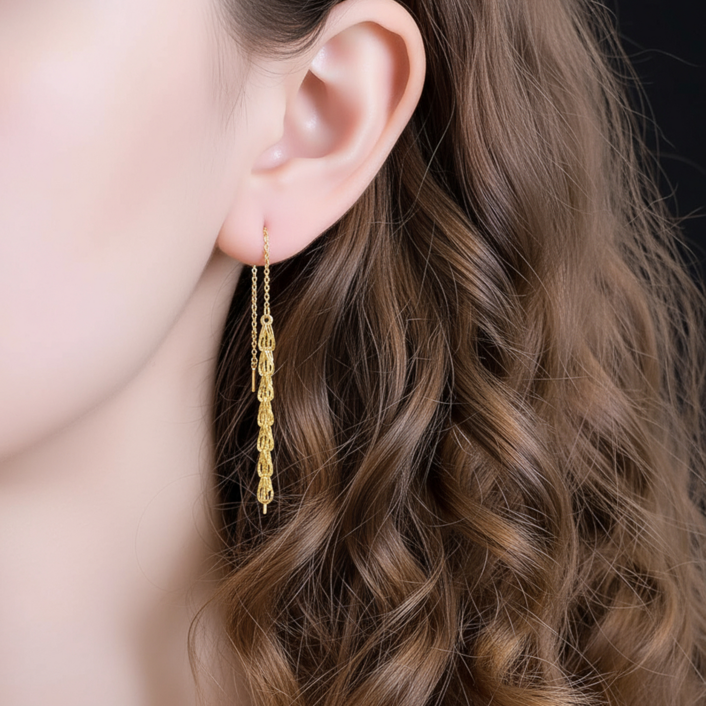 24K 999 Gold Unique and Trendy Phoenix Tail Threader Tassels Earrings