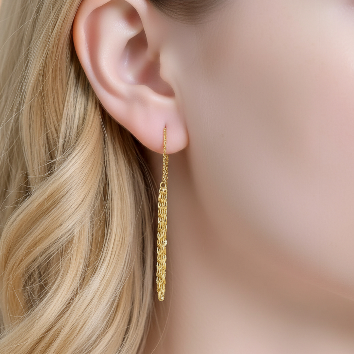 24K 999 Gold Unique and Trendy Phoenix Tail Threader Tassels Earrings