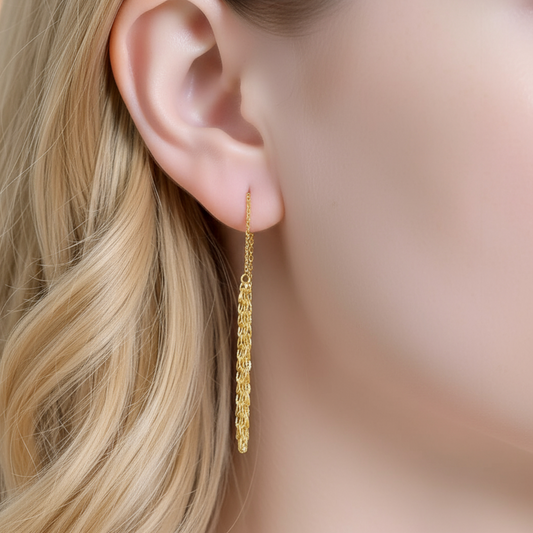 24K 999 Gold Unique and Trendy Phoenix Tail Threader Tassels Earrings
