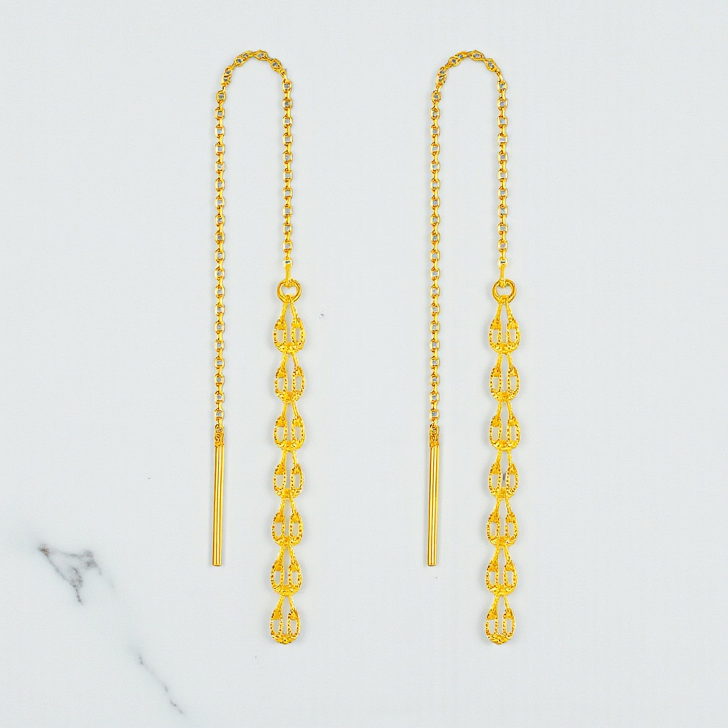 24K 999 Gold Unique and Trendy Phoenix Tail Threader Tassels Earrings