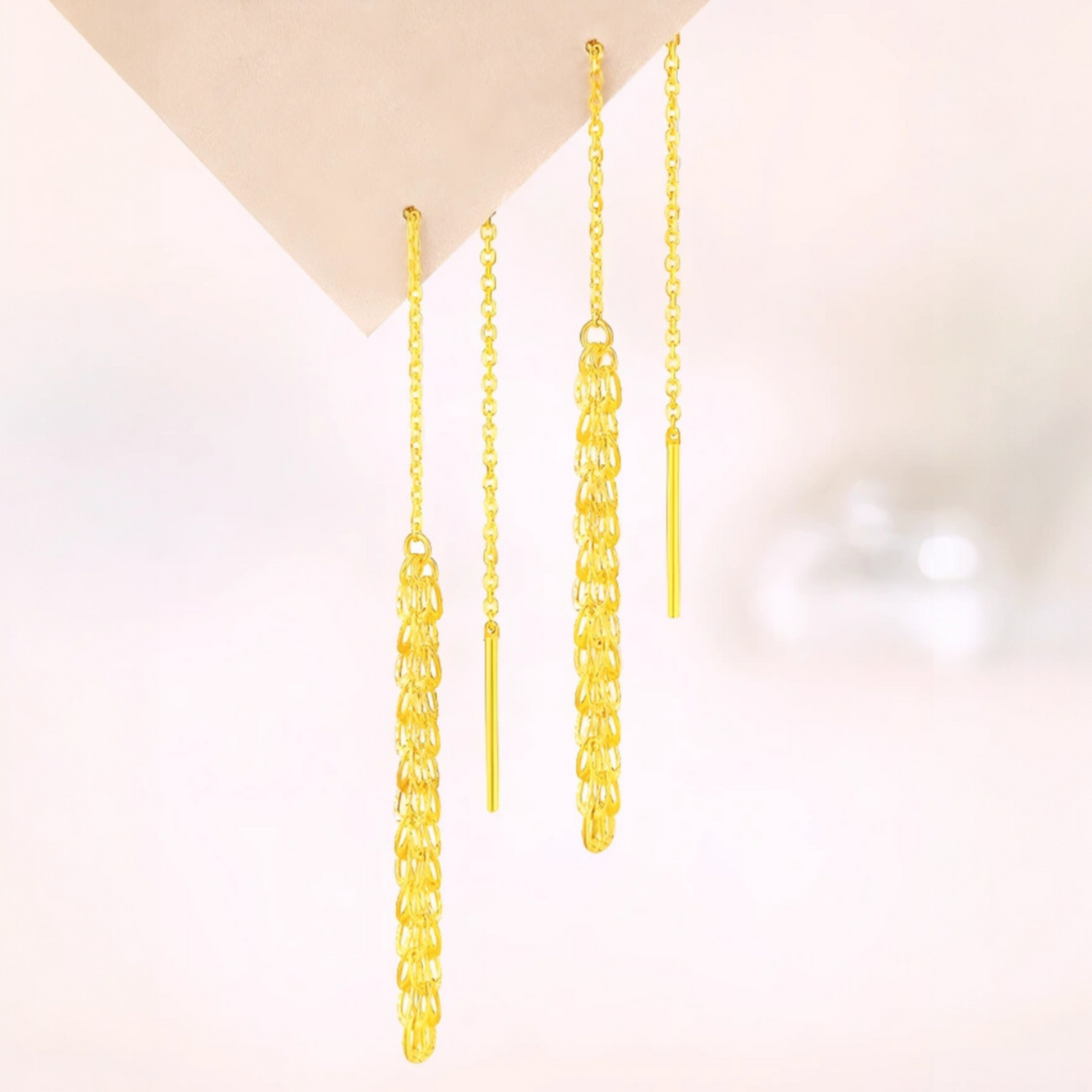 24K 999 Gold Unique and Trendy Phoenix Tail Threader Tassels Earrings