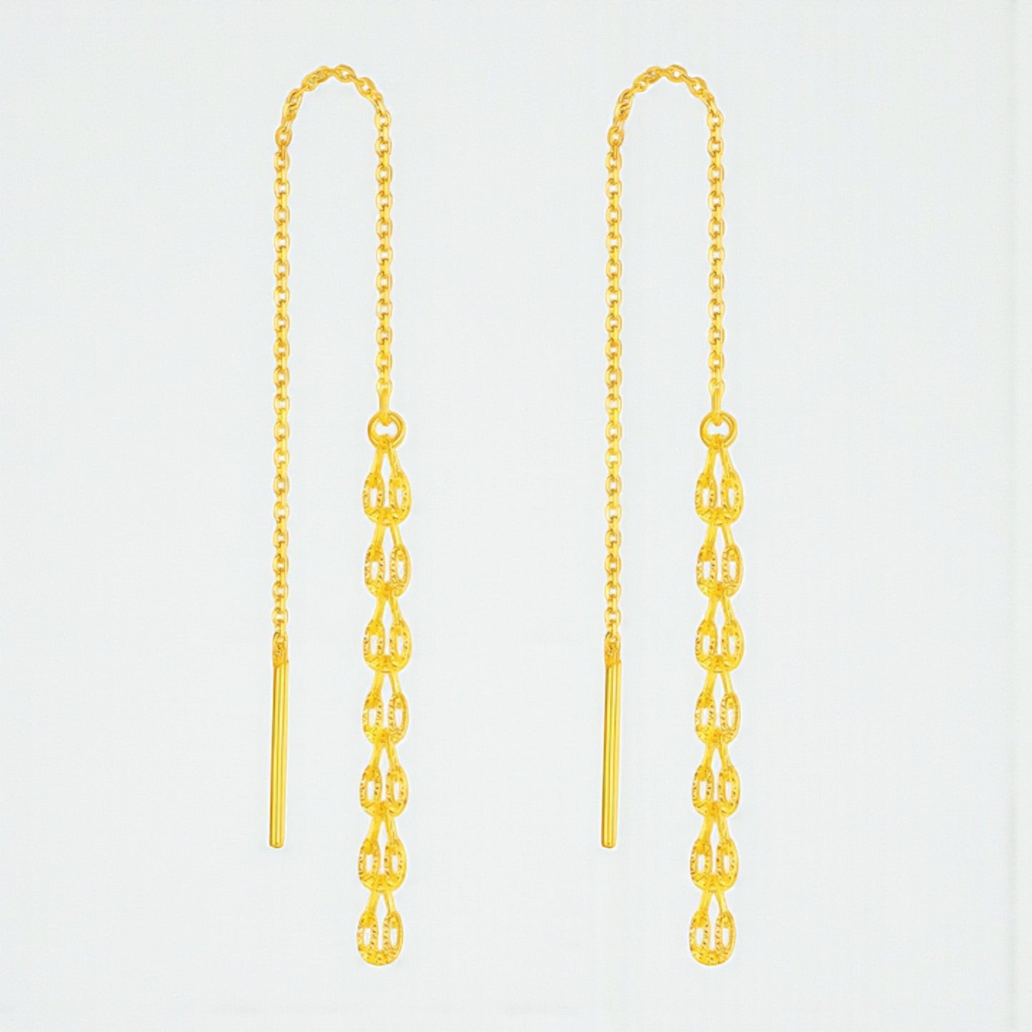 24K 999 Gold Unique and Trendy Phoenix Tail Threader Tassels Earrings