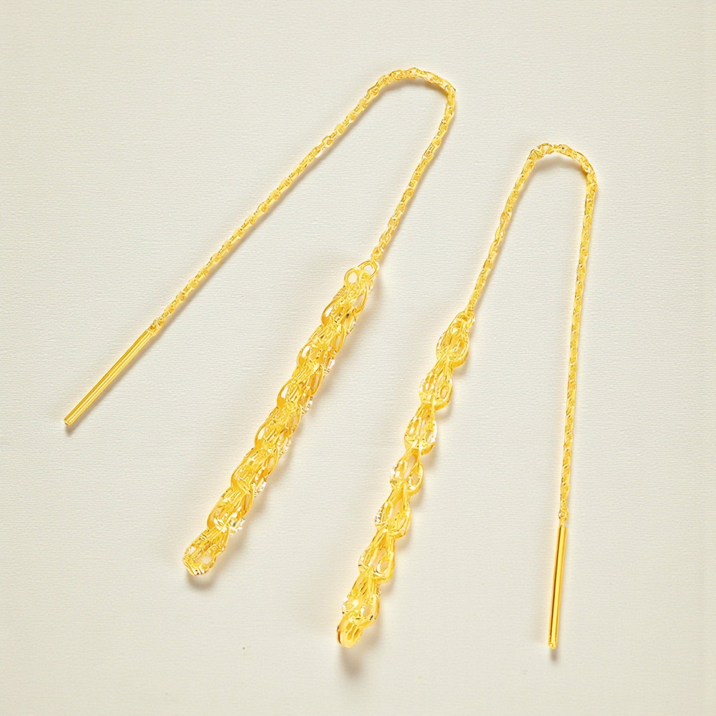 24K 999 Gold Unique and Trendy Phoenix Tail Threader Tassels Earrings