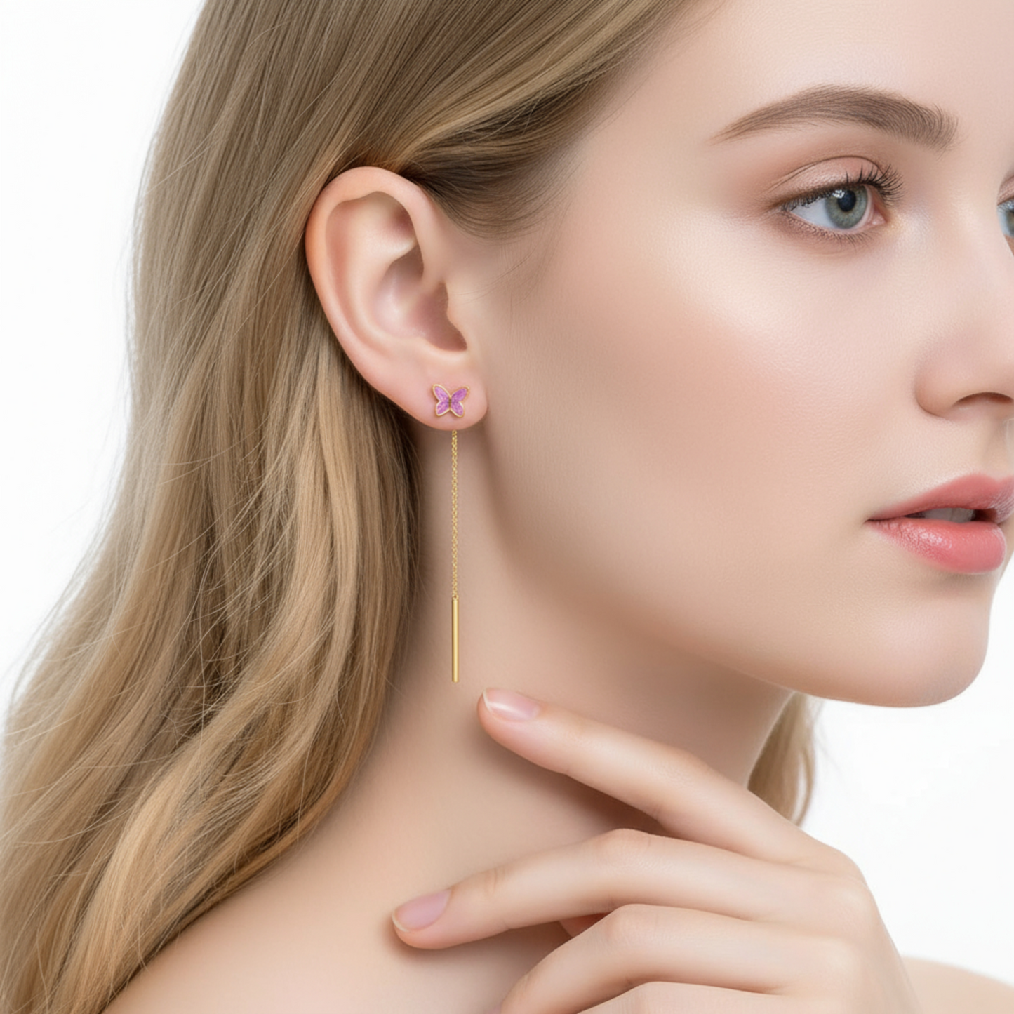 24K 999 Gold Unique and Trendy Enamel Butterfly Threader Tassels Earrings