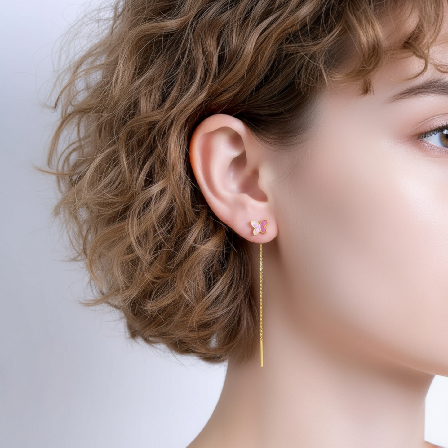 24K 999 Gold Unique and Trendy Enamel Butterfly Threader Tassels Earrings