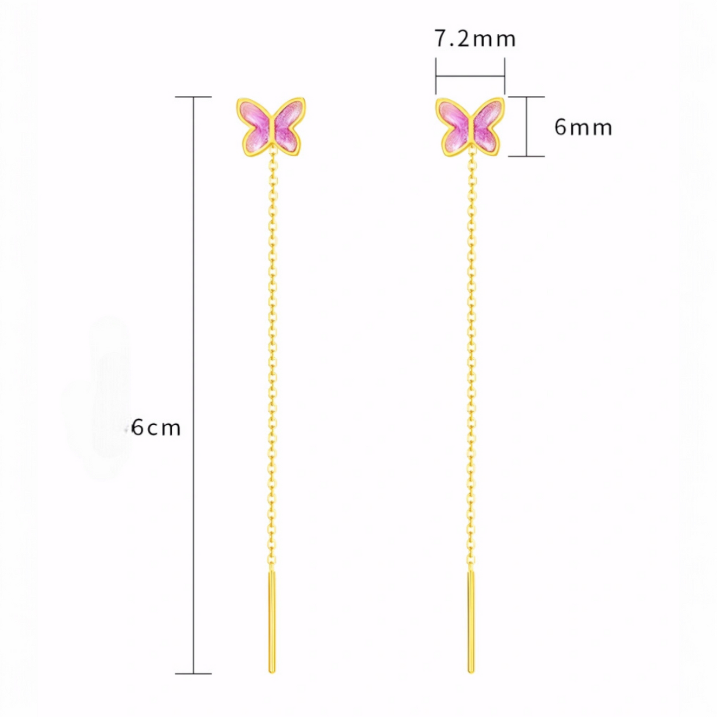 24K 999 Gold Unique and Trendy Enamel Butterfly Threader Tassels Earrings