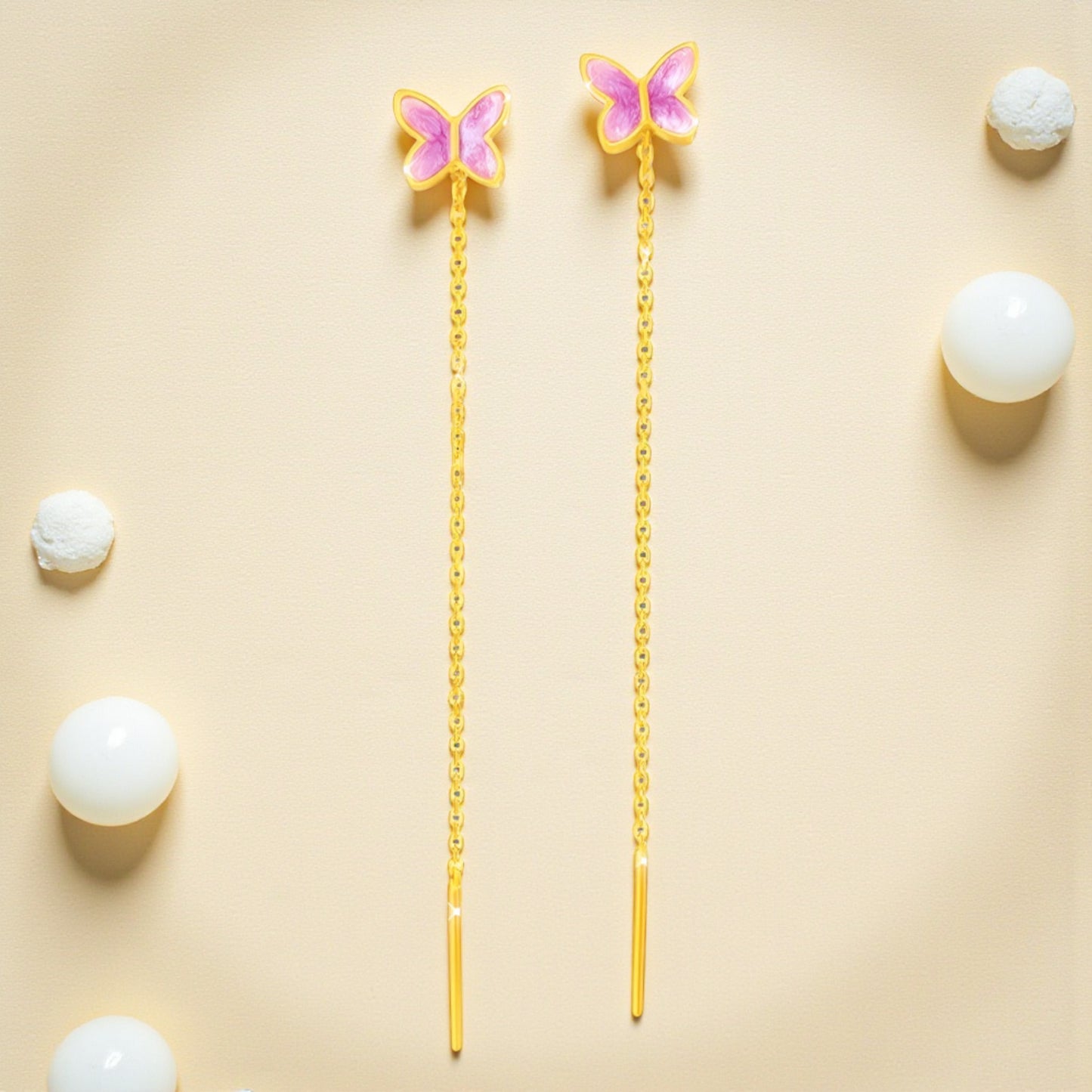 24K 999 Gold Unique and Trendy Enamel Butterfly Threader Tassels Earrings