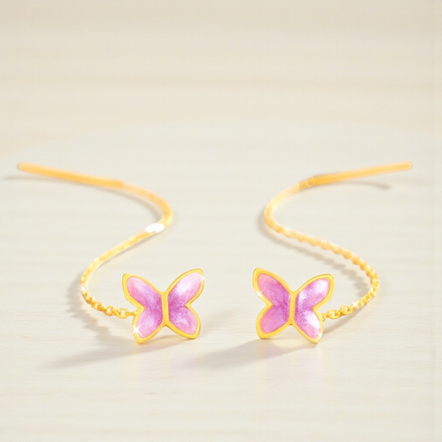 24K 999 Gold Unique and Trendy Enamel Butterfly Threader Tassels Earrings