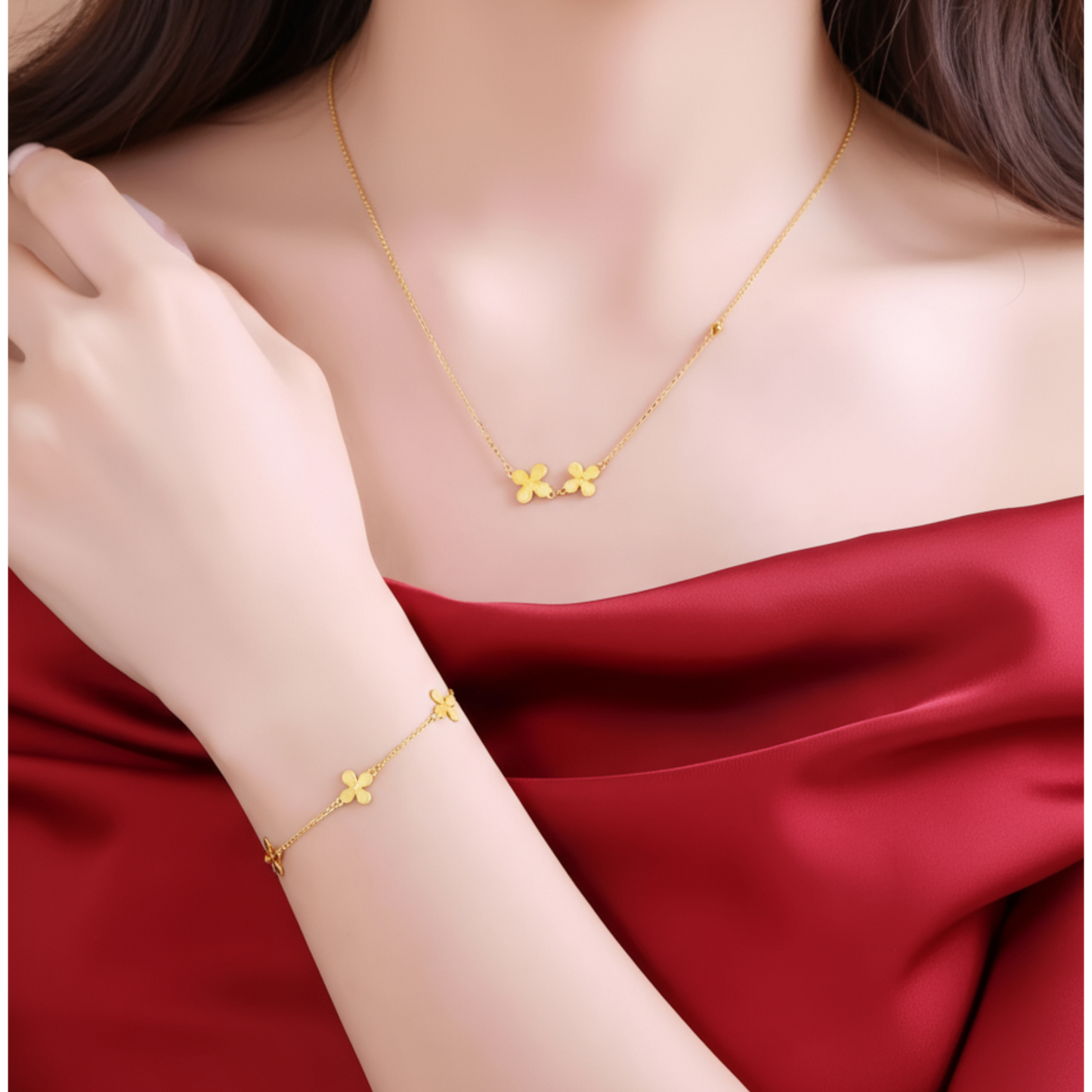 24K Gold Lucky Clover Charm Bracelet