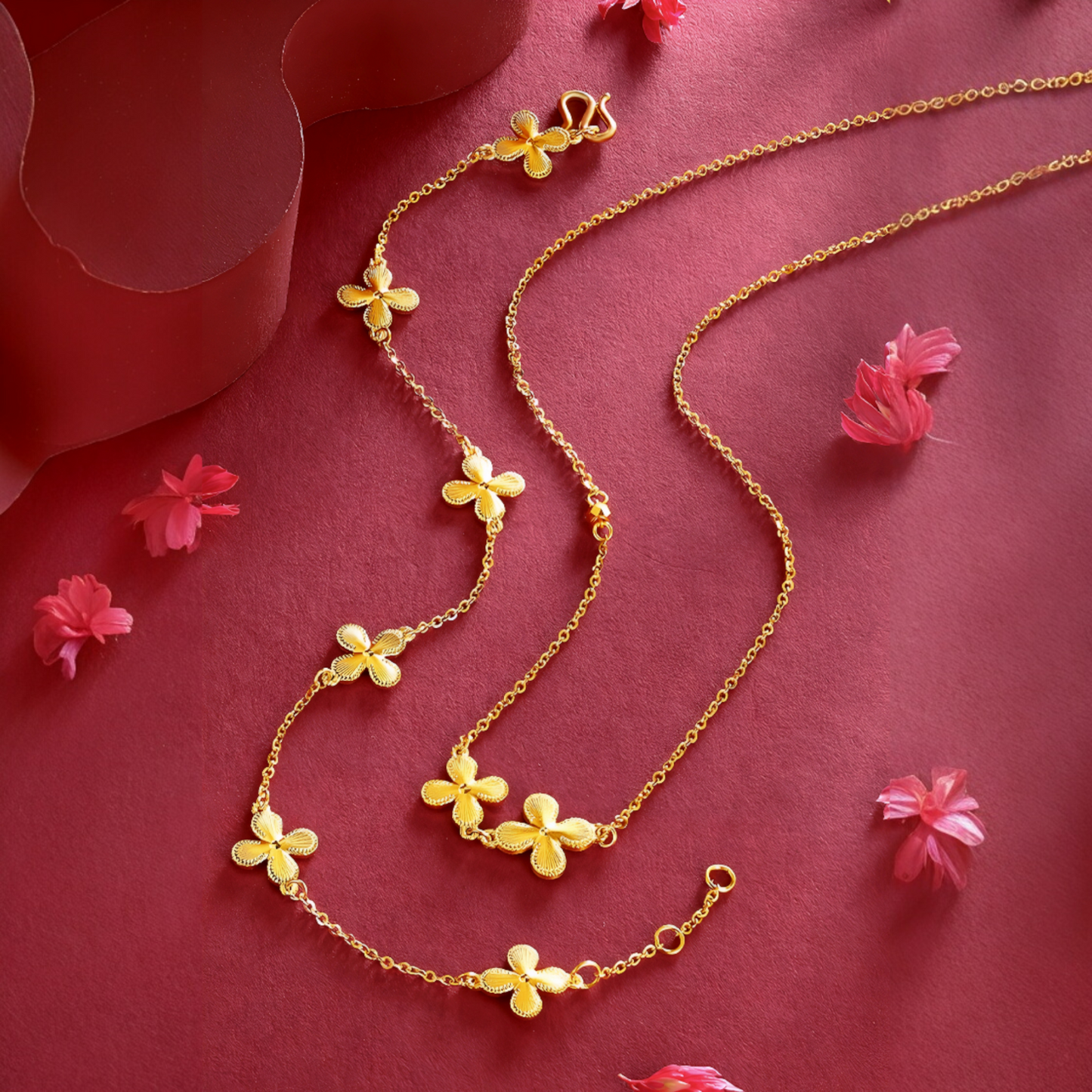 24K Gold Lucky Clover Charm Bracelet