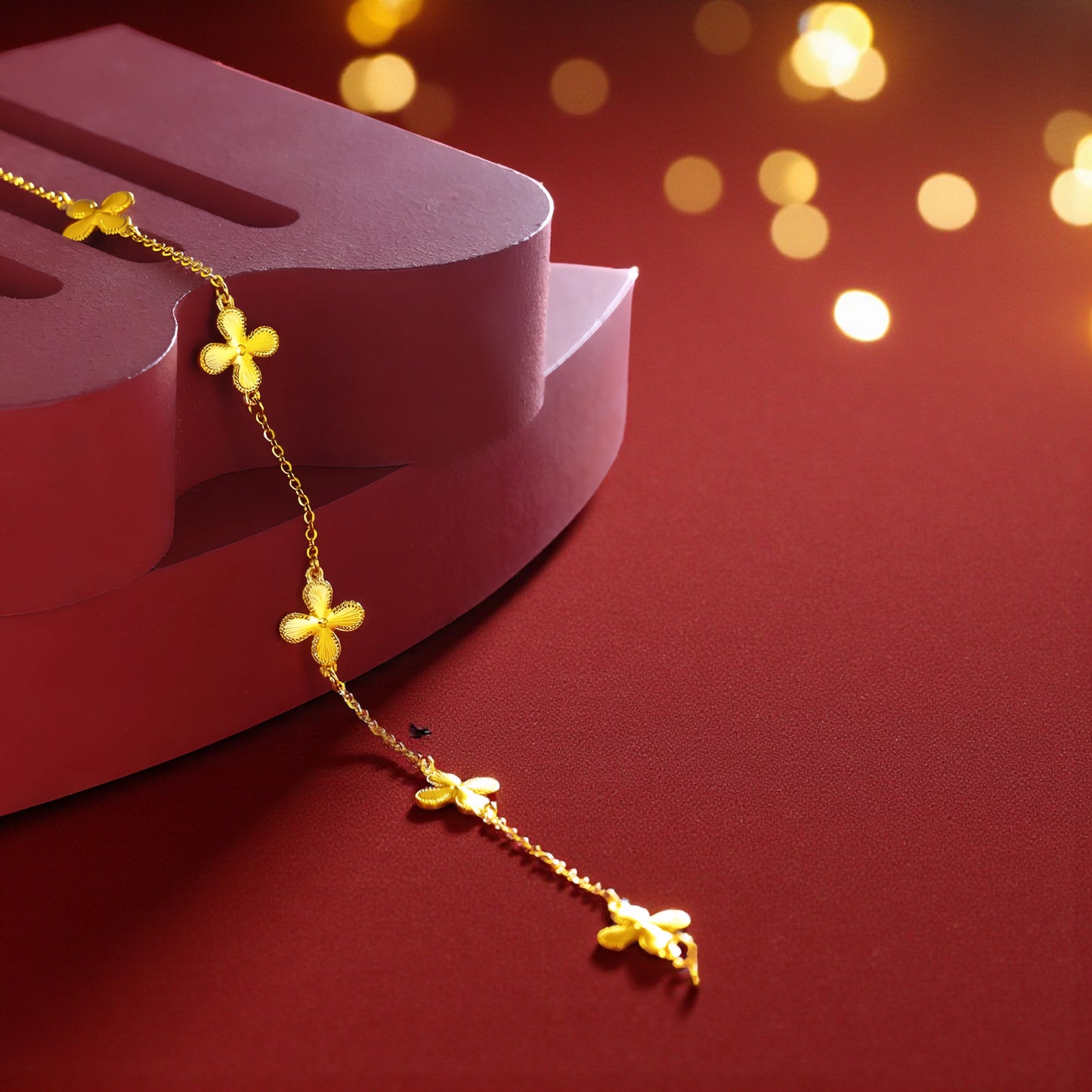 24K Gold Lucky Clover Charm Bracelet