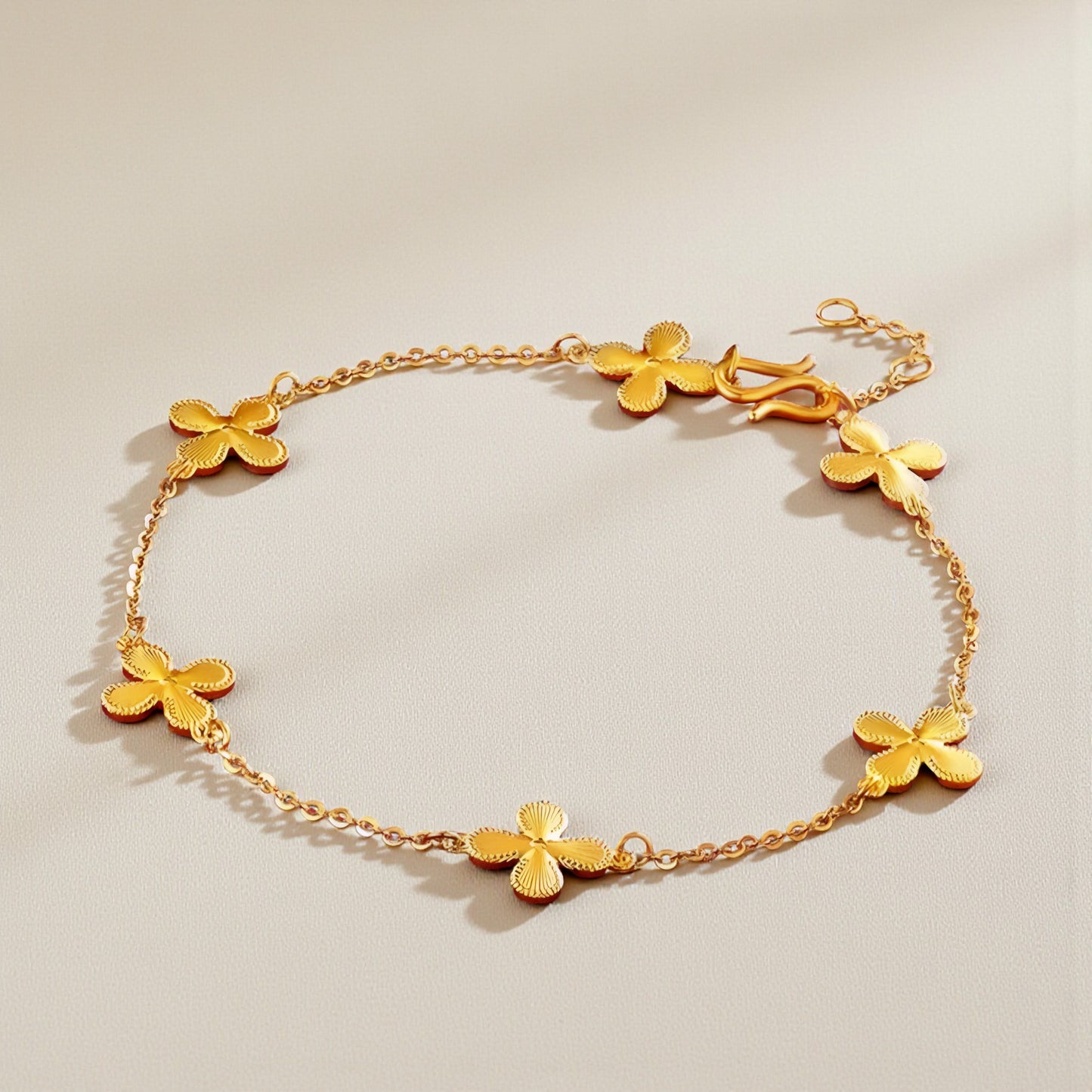 24K Gold Lucky Clover Charm Bracelet
