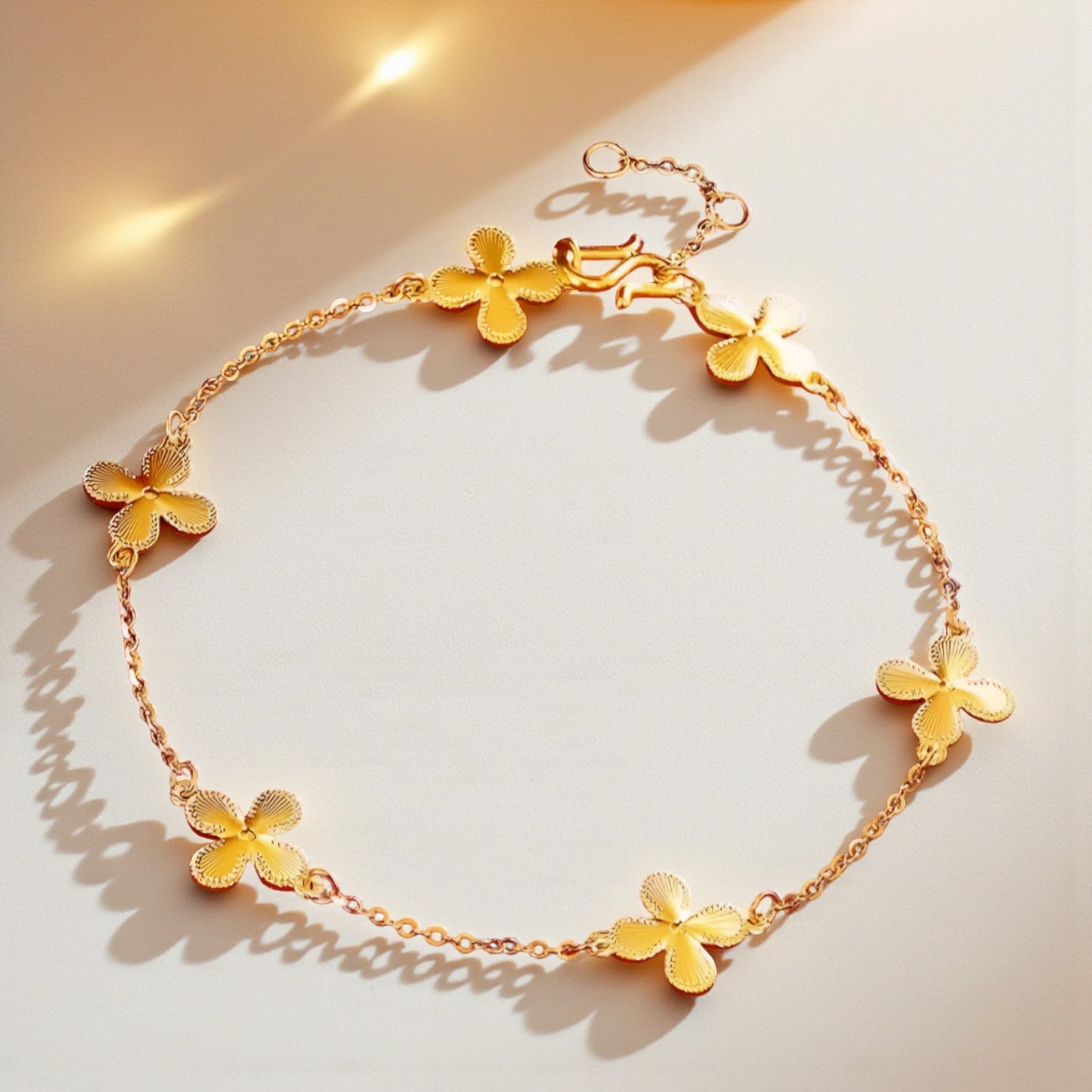 24K Gold Lucky Clover Charm Bracelet