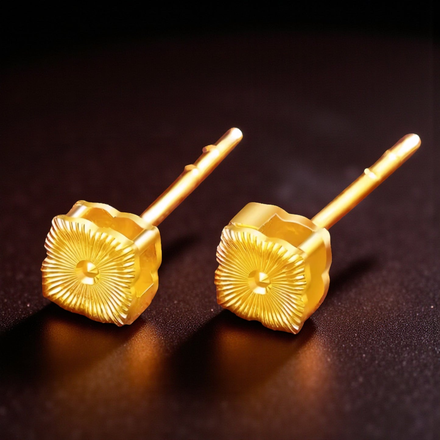 24K 999 Lucky Four-Leaf Clover Three-Dimensional Stud Earrings