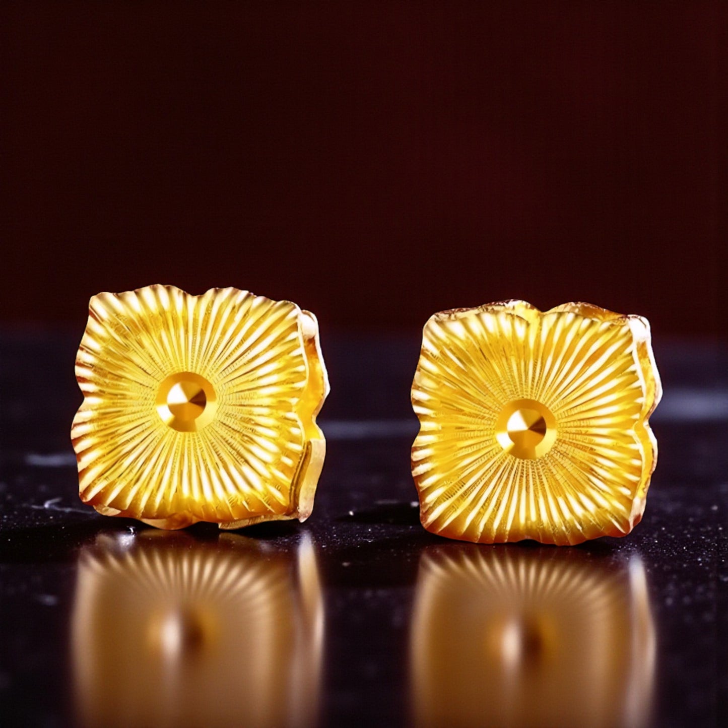 24K 999 Lucky Four-Leaf Clover Three-Dimensional Stud Earrings