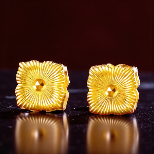 24K 999 Lucky Four-Leaf Clover Three-Dimensional Stud Earrings