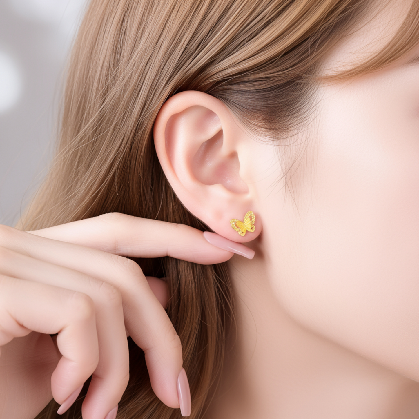 24K 999 Gold Double Layer Butterfly Stud Earrings
