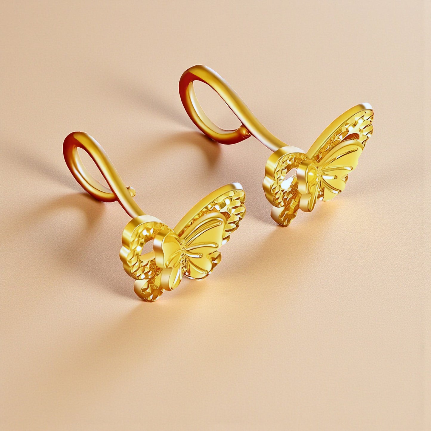 24K 999 Gold Double Layer Butterfly Stud Earrings