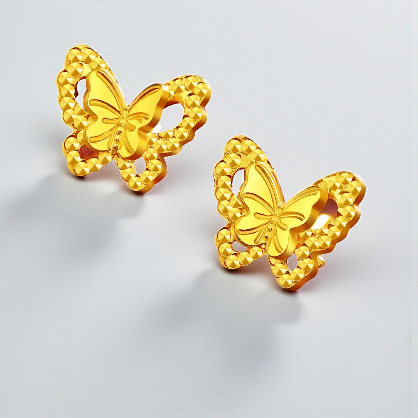 24K 999 Gold Double Layer Butterfly Stud Earrings
