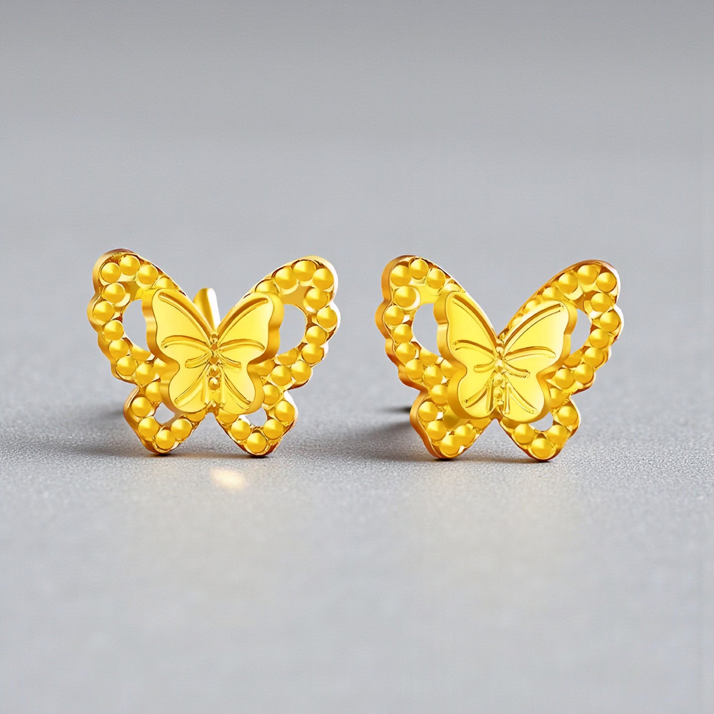 24K 999 Gold Double Layer Butterfly Stud Earrings