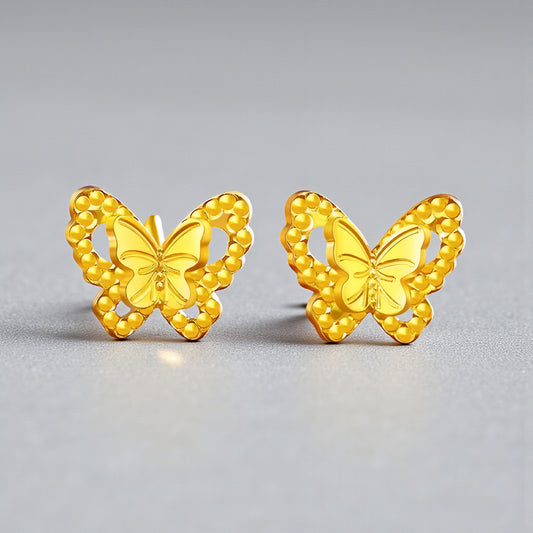 24K 999 Gold Double Layer Butterfly Stud Earrings