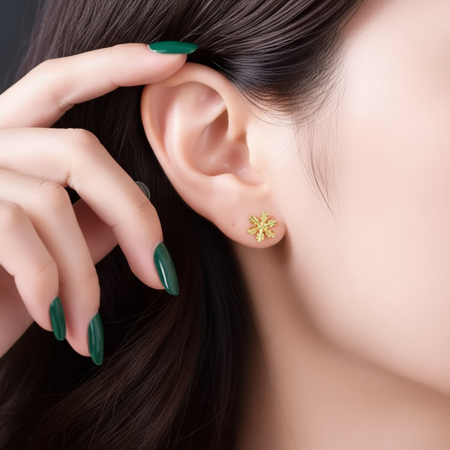 24K 999 Gold Winter Snowflake Stud Earrings