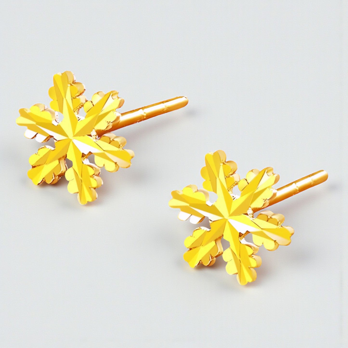 24K 999 Gold Winter Snowflake Stud Earrings