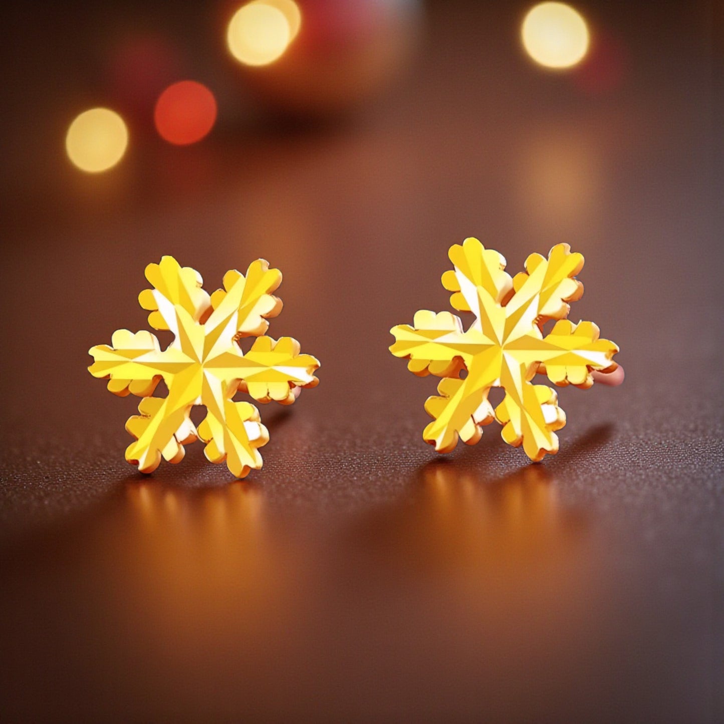 24K 999 Gold Winter Snowflake Stud Earrings