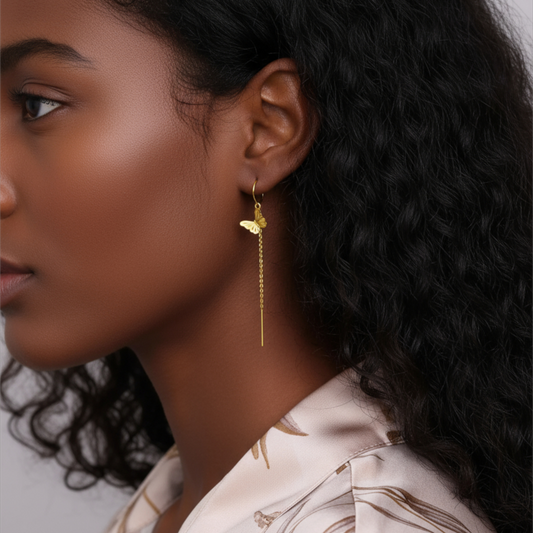 24K Gold Trendy Butterfly Threader Chain Tassel Earrings