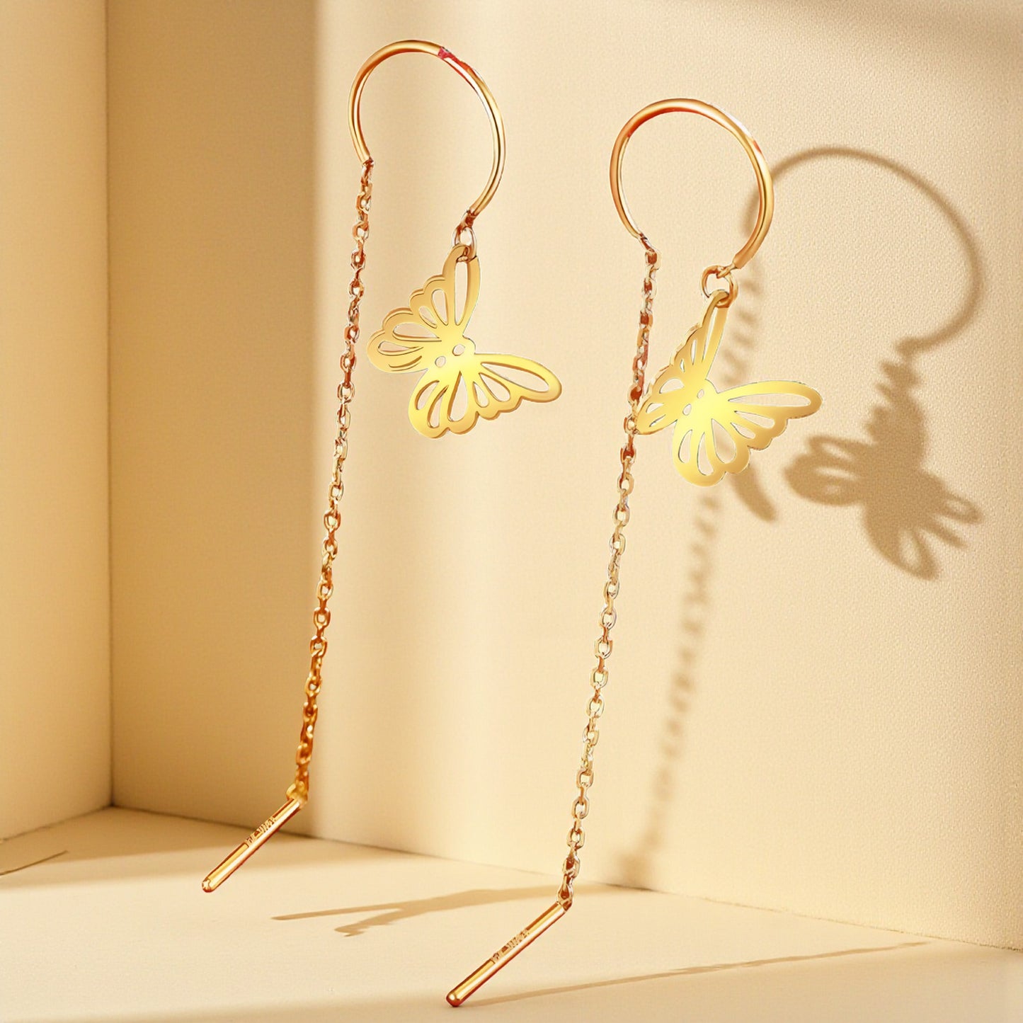 24K Gold Trendy Butterfly Threader Chain Tassel Earrings