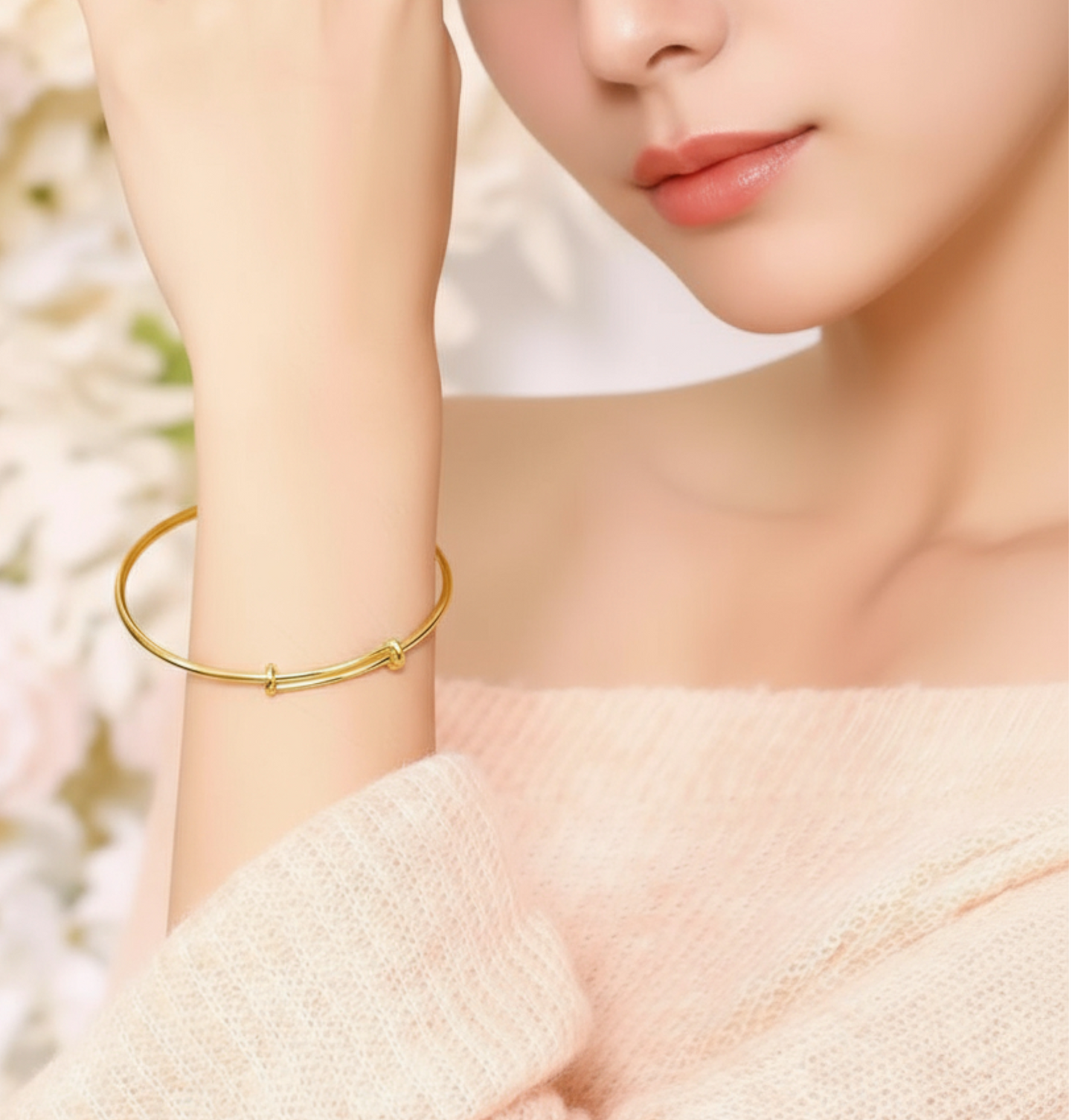 18K Gold Minimal Simple Band Bangle Bracelet