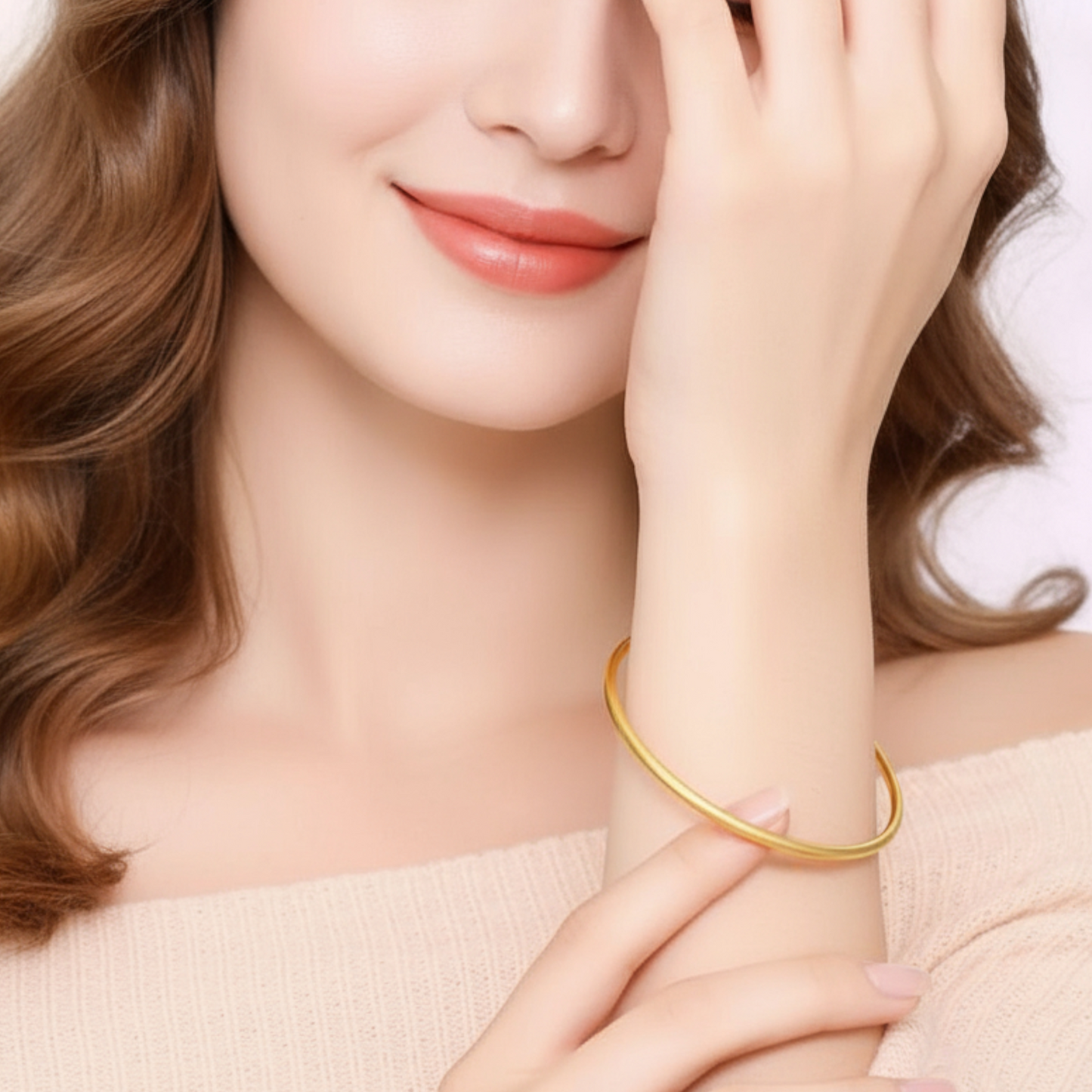 18K Gold Minimal Simple Band Bangle Bracelet