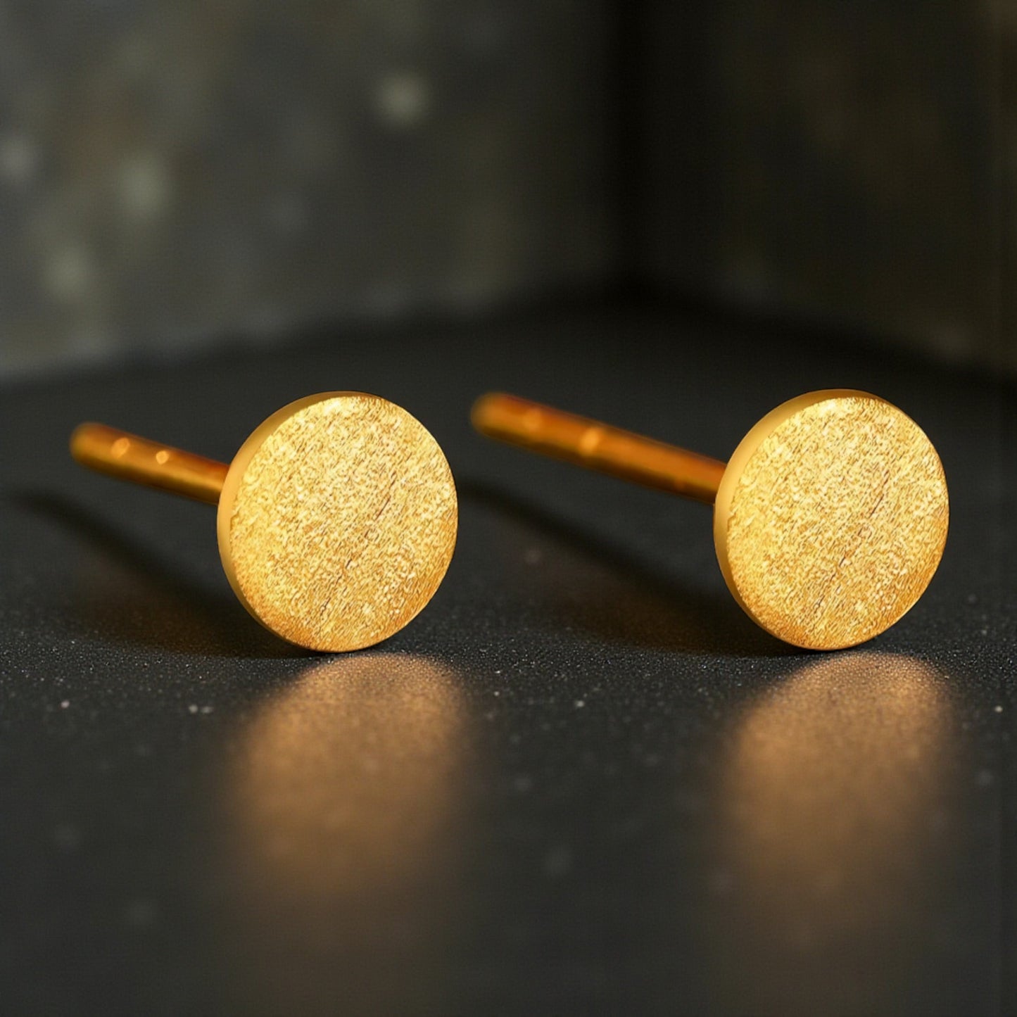 24K 999 Gold Frosted Round Minimal Stud Earrings