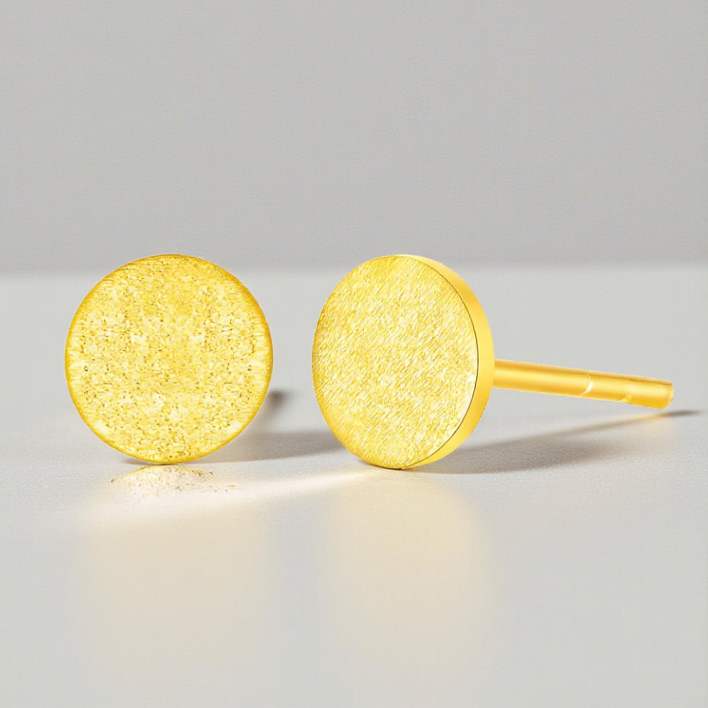 24K 999 Gold Frosted Round Minimal Stud Earrings