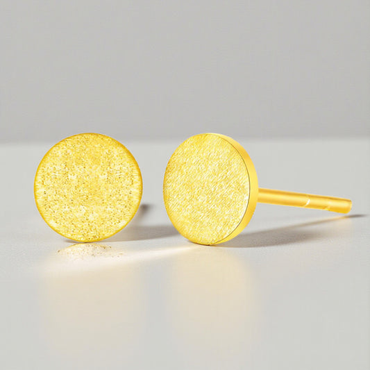 24K 999 Gold Frosted Round Minimal Stud Earrings