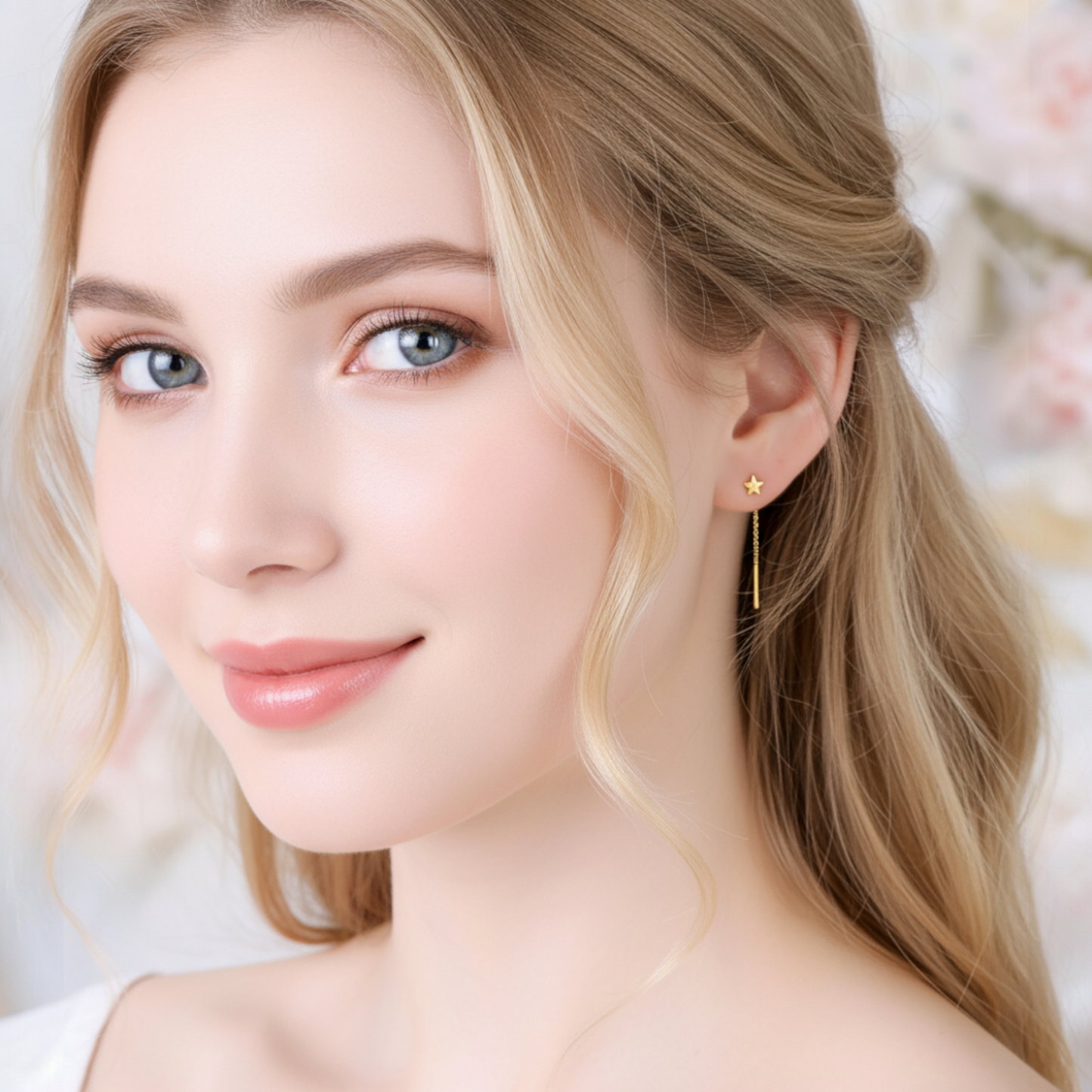 24K 999 Gold Trendy Threader Star Charm Chain Tassel Earrings