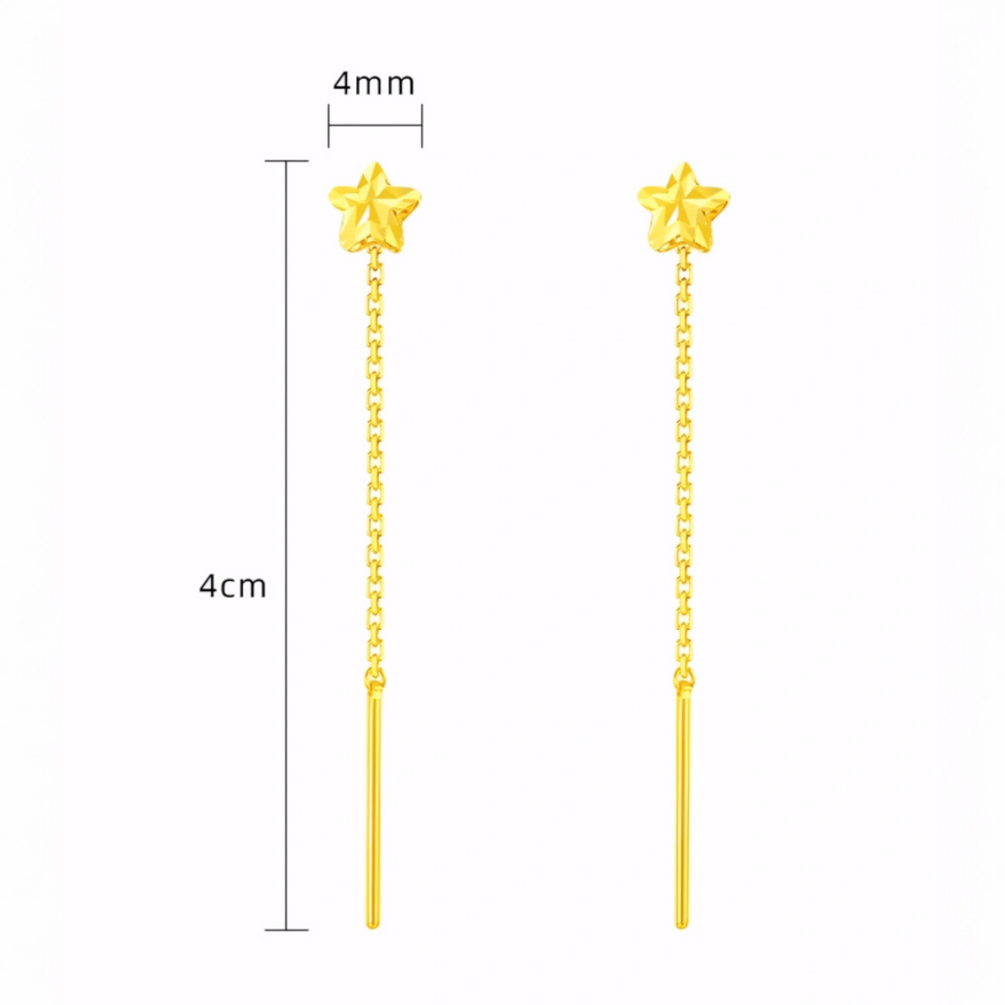 24K 999 Gold Trendy Threader Star Charm Chain Tassel Earrings