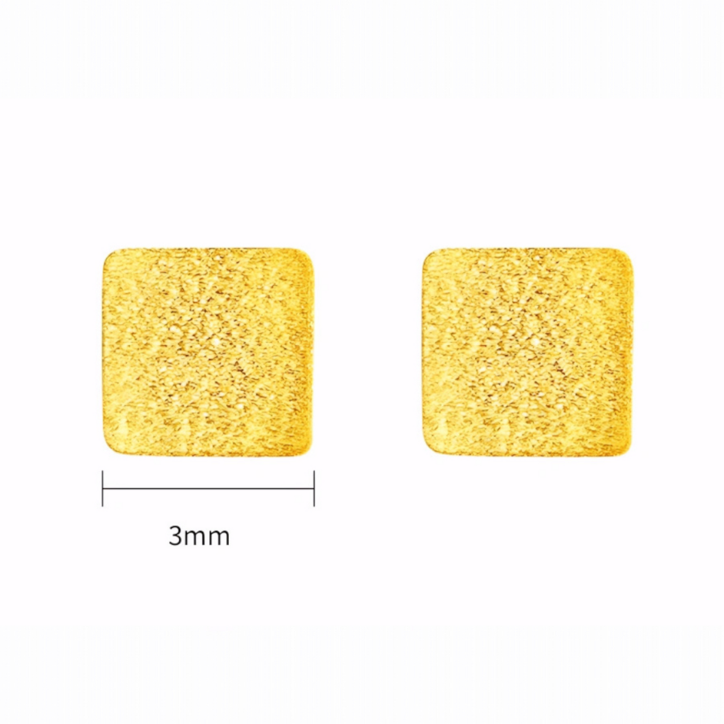 24K 999 Gold Miniature Cube Square Minimal Simple Shape Stud Earrings