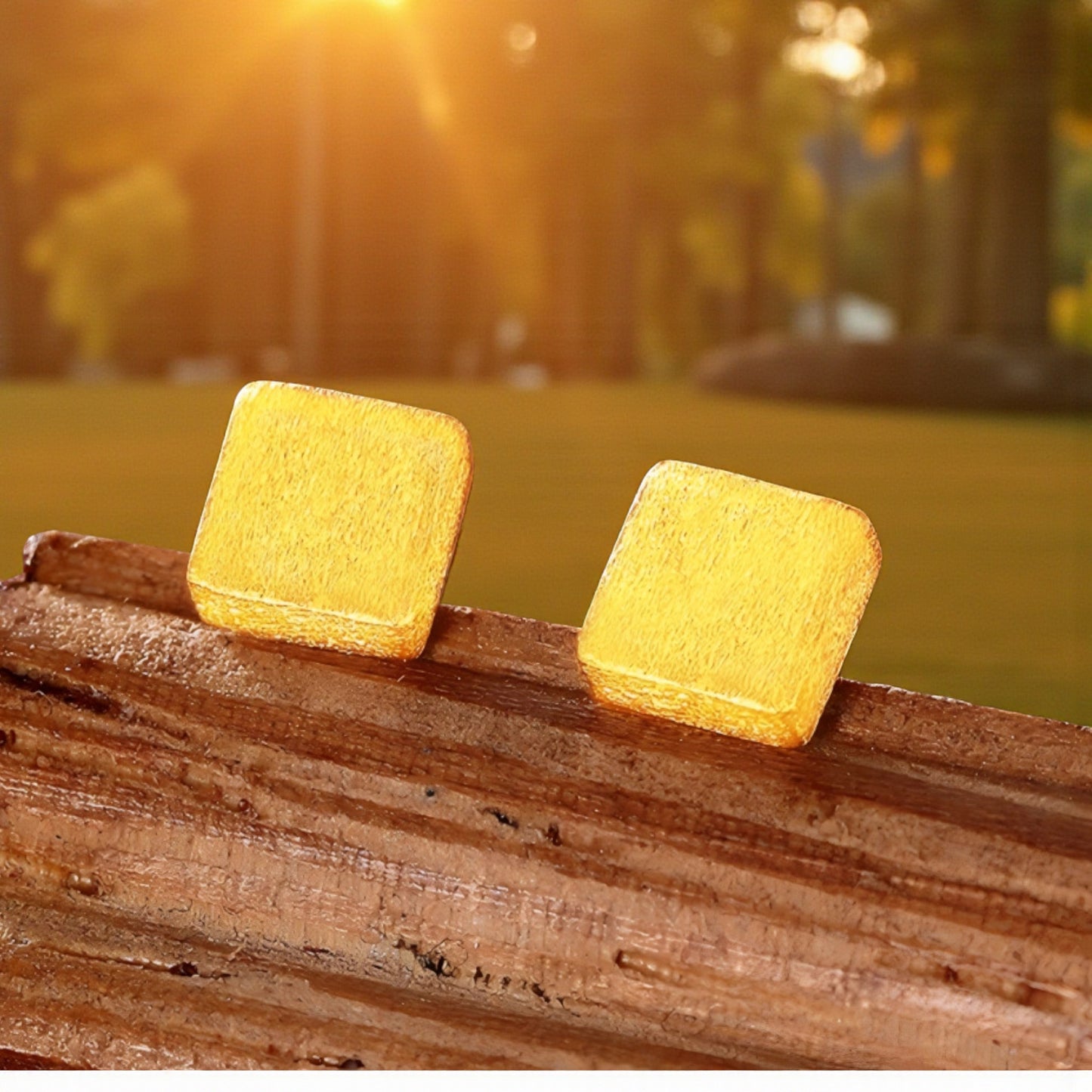 24K 999 Gold Miniature Cube Square Minimal Simple Shape Stud Earrings