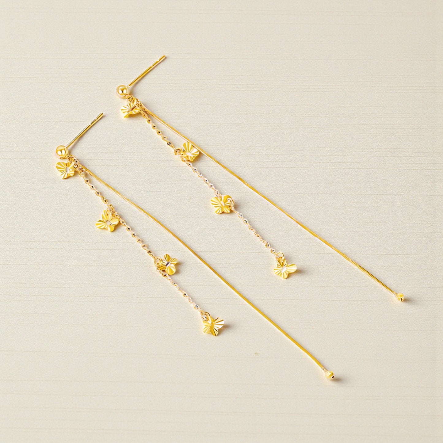 18K Gold Trendy Butterfly Charm Chain Long Tassel Earrings